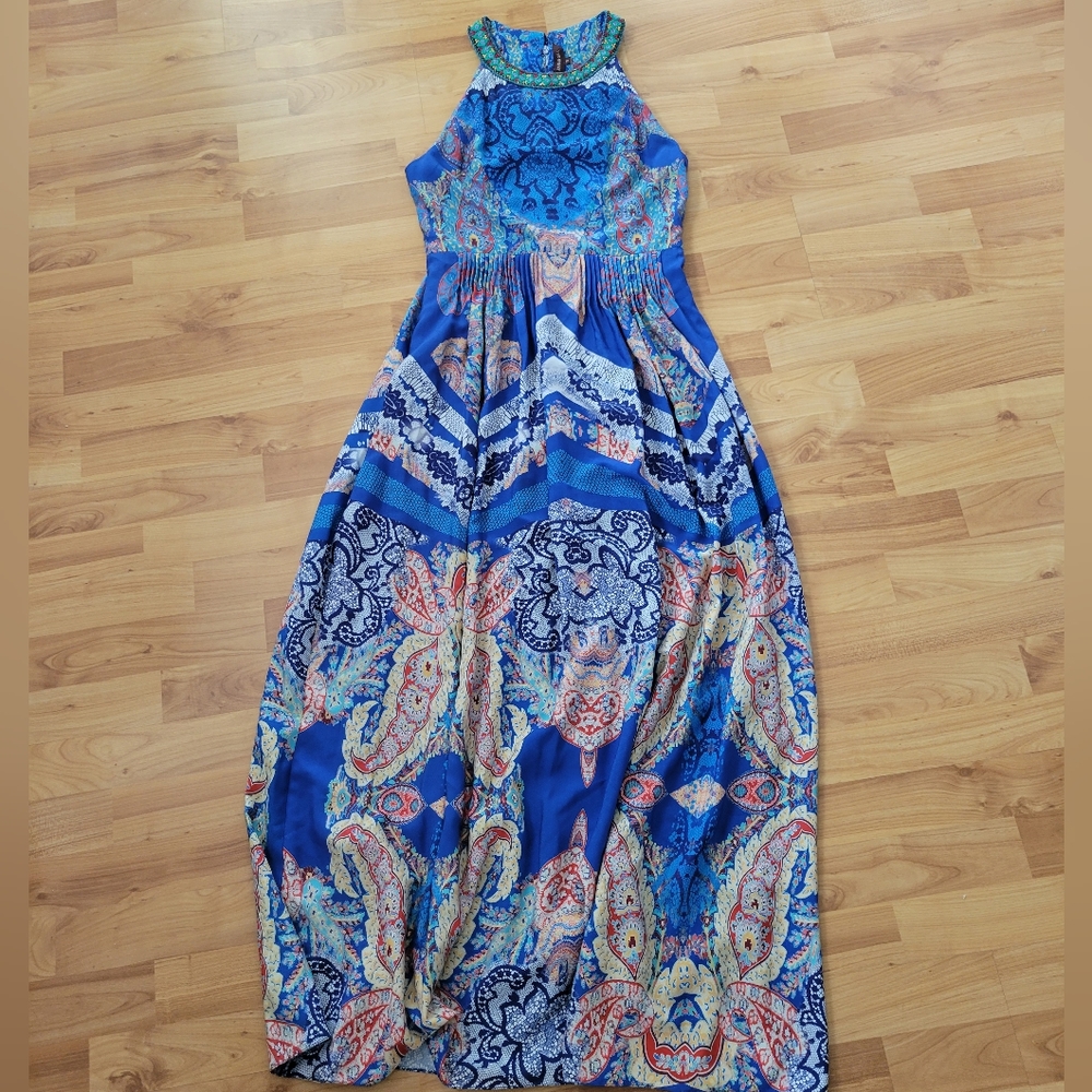 Ranna Gill Boteh Maxi Dress 6 Pleated Embroidered Rhinestone Multicolor - Picture 13 of 13